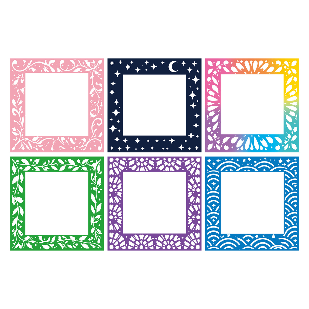 Six colorful release paper designs