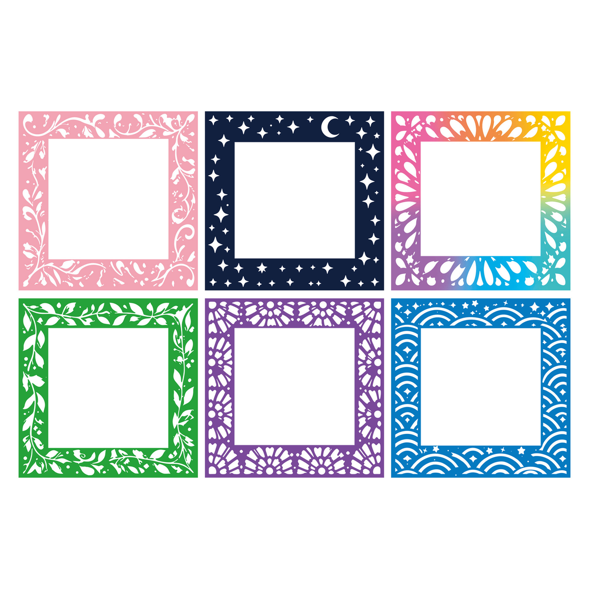 Six colorful release paper designs