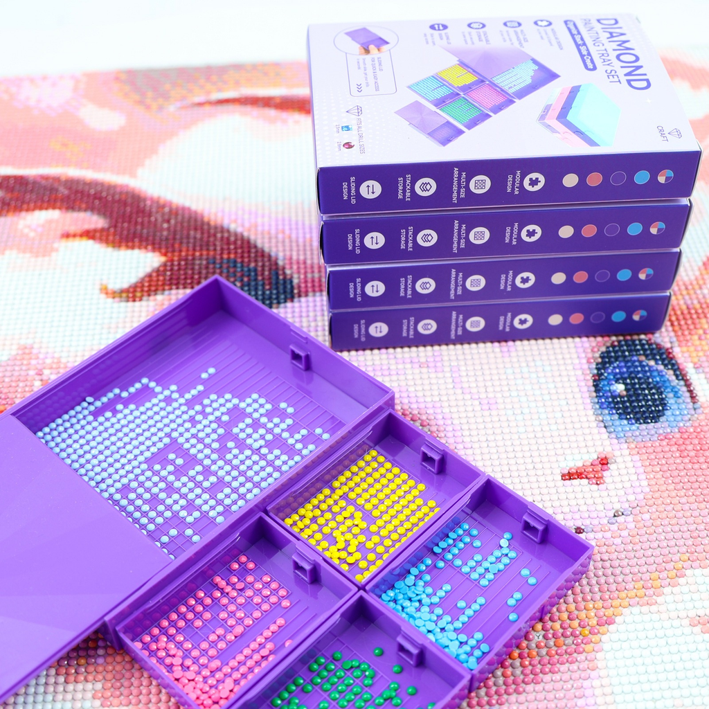 Multi-function diamond painting tray in use