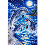 Dolphin Family Moonlit Ocean Diamond Painting Kit — canvas and drill material detail
