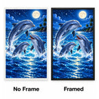 Dolphin Family Moonlit Ocean Diamond Painting Kit — No Frame and Framed style comparison