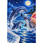 Dolphin Family Moonlit Ocean Diamond Painting Kit — diamond painting application process