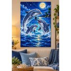 Dolphin Family Moonlit Ocean Diamond Painting Kit — finished diamond painting in a home setting