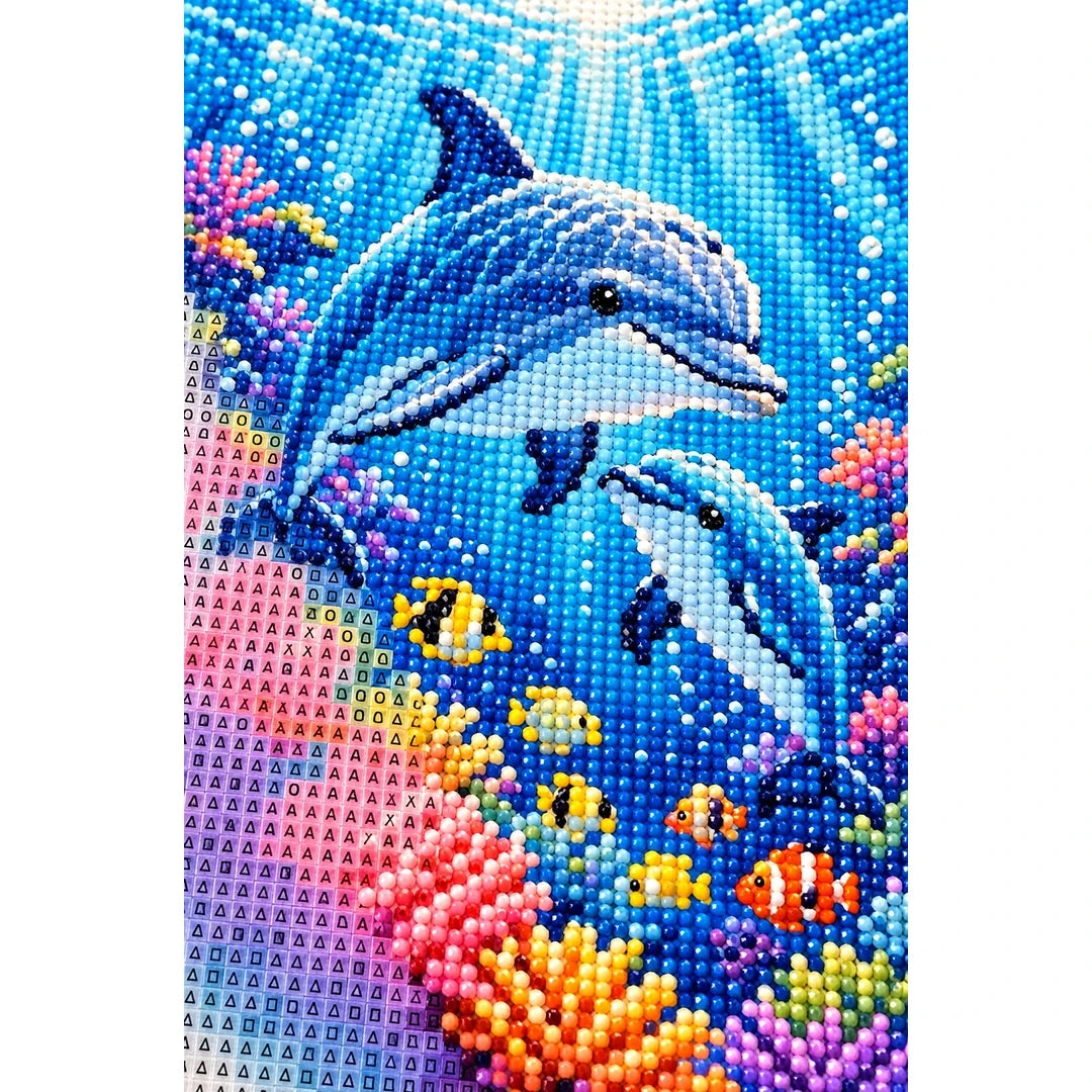 Dolphins Coral Reef Diamond Painting Kit diamond and canvas detail