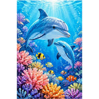 Dolphins Coral Reef original artwork on white background