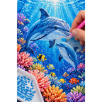 Dolphins Coral Reef Diamond Painting Kit diamond placement process