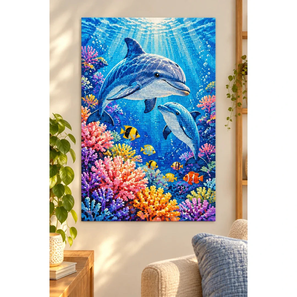 Dolphins Coral Reef Diamond Painting Kit home decor scene