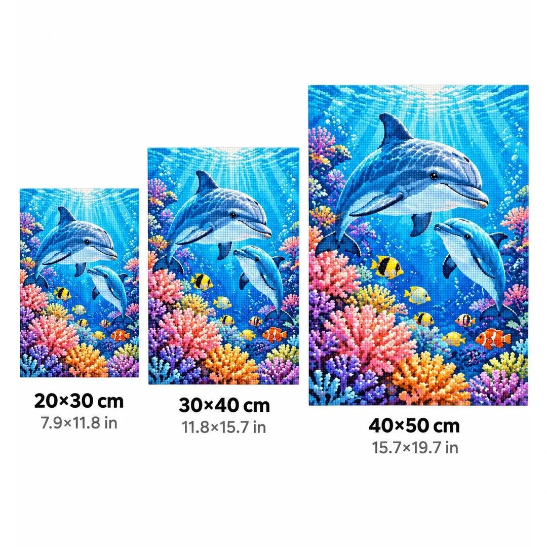 Dolphins Coral Reef Diamond Painting Kit size guide