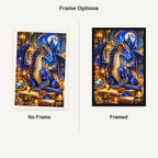 Dragon Guardian Enchanted Library — No Frame and Framed style comparison