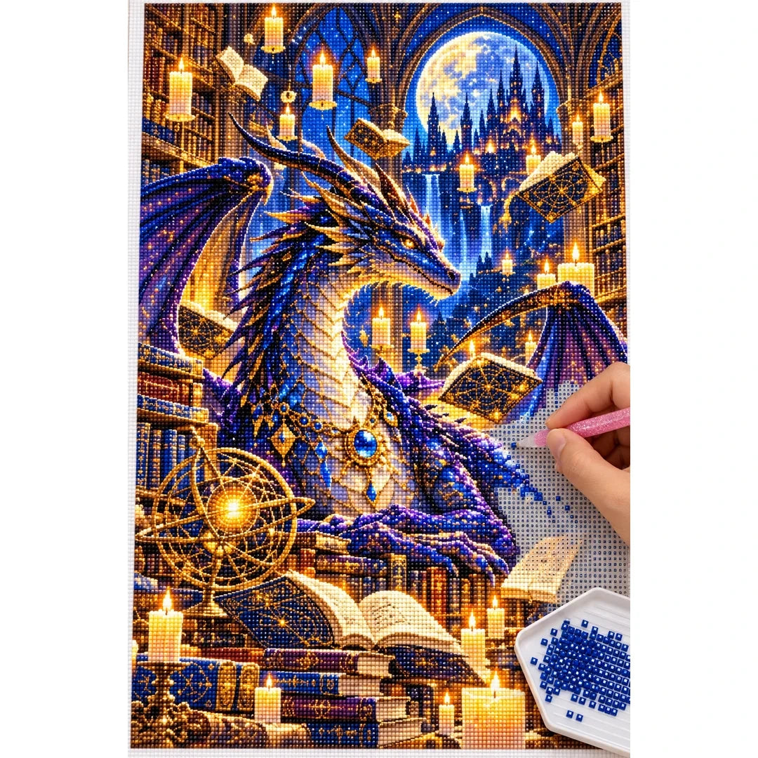Dragon Library Floating Candles diamond painting process