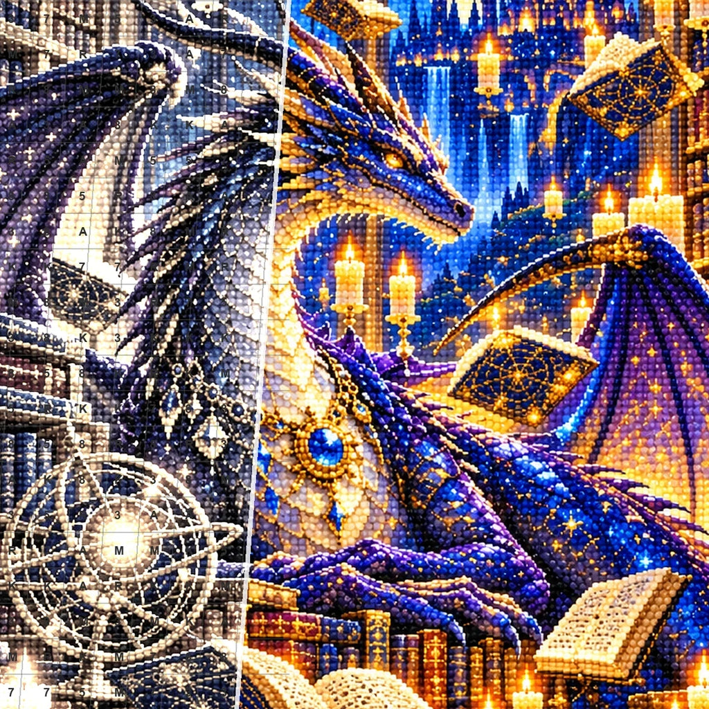 Dragon Library Floating Candles canvas and resin drill detail