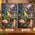 Framed and no-frame options for the dragon and lotus pond design