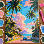 Diamond painting process for Drive To Ocean Vista Diamond Painting Kit