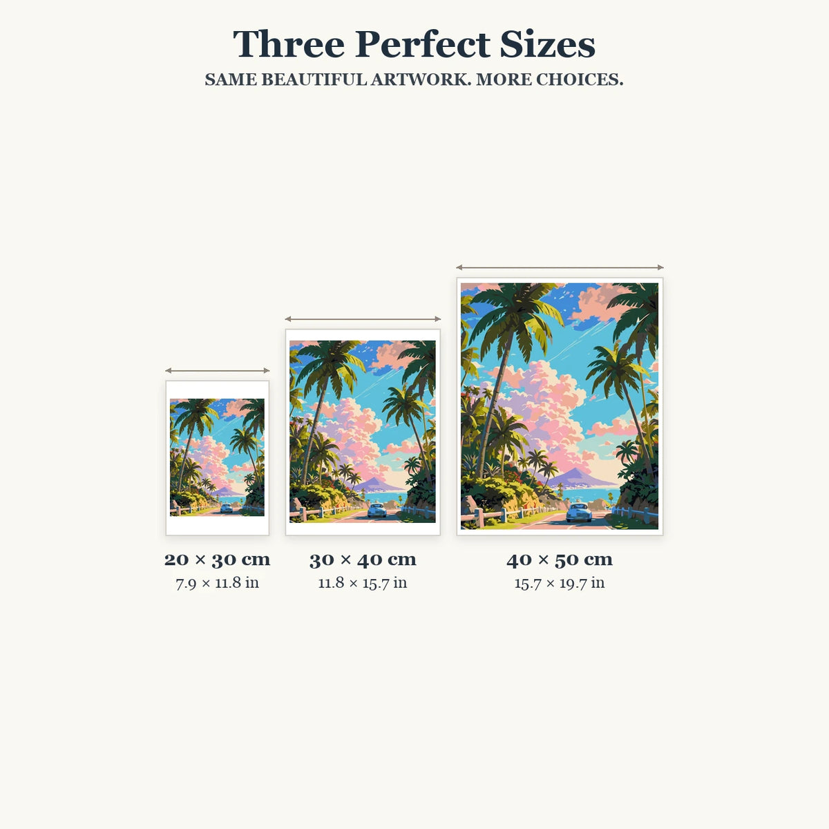Size guide for Drive To Ocean Vista Diamond Painting Kit