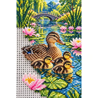 Duck Family Water Lilies Diamond Painting Kit diamond and canvas detail