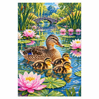 Duck Family Water Lilies Diamond Painting Kit finished diamond artwork on white background