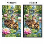 Duck Family Water Lilies Diamond Painting Kit No Frame and Framed comparison