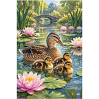 Duck Family Water Lilies original artwork on white background