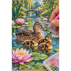 Duck Family Water Lilies Diamond Painting Kit diamond placement process