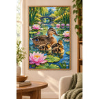 Duck Family Water Lilies Diamond Painting Kit home decor scene