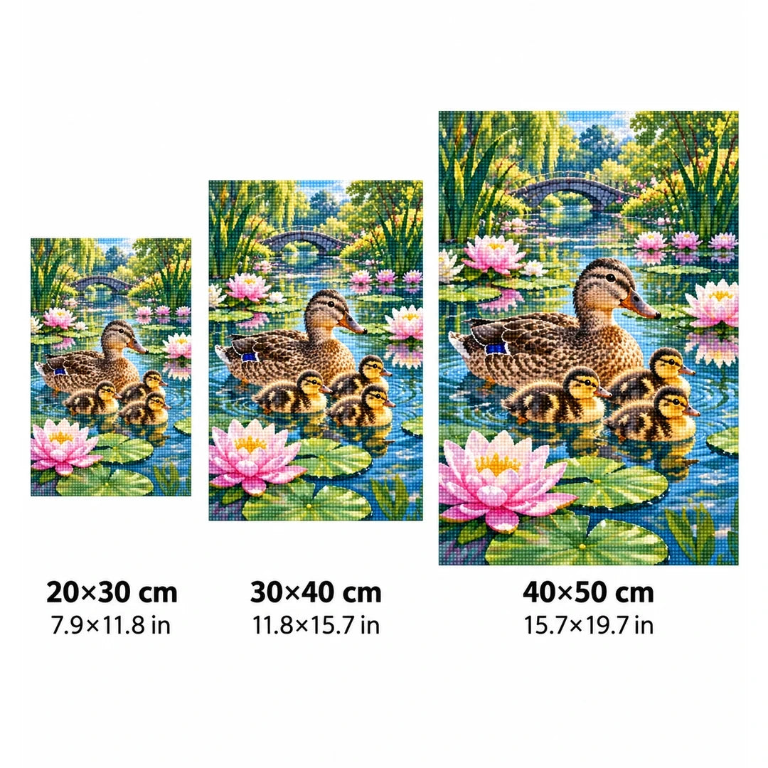 Duck Family Water Lilies Diamond Painting Kit size guide