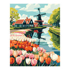 Dutch Windmill and Tulip Field completed artwork on a clean white background