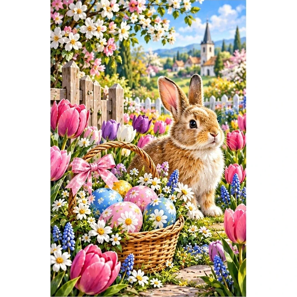 Easter Bunny Tulip Garden — original artwork on a clean white background
