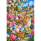 Easter Bunny Tulip Garden — finished diamond painting on a white background