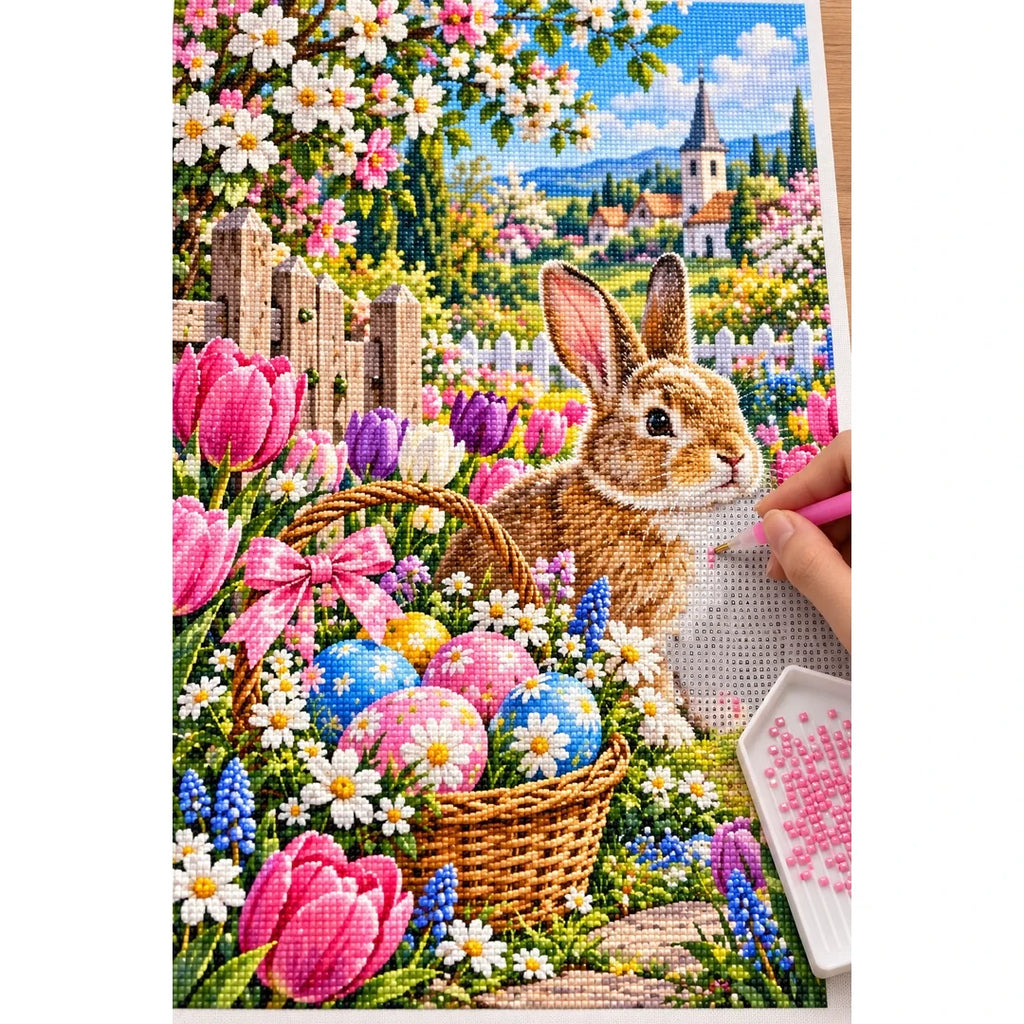 Easter Bunny Tulip Garden — diamond painting process with applicator pen