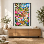 Easter Bunny Tulip Garden — finished diamond painting displayed in a home interior