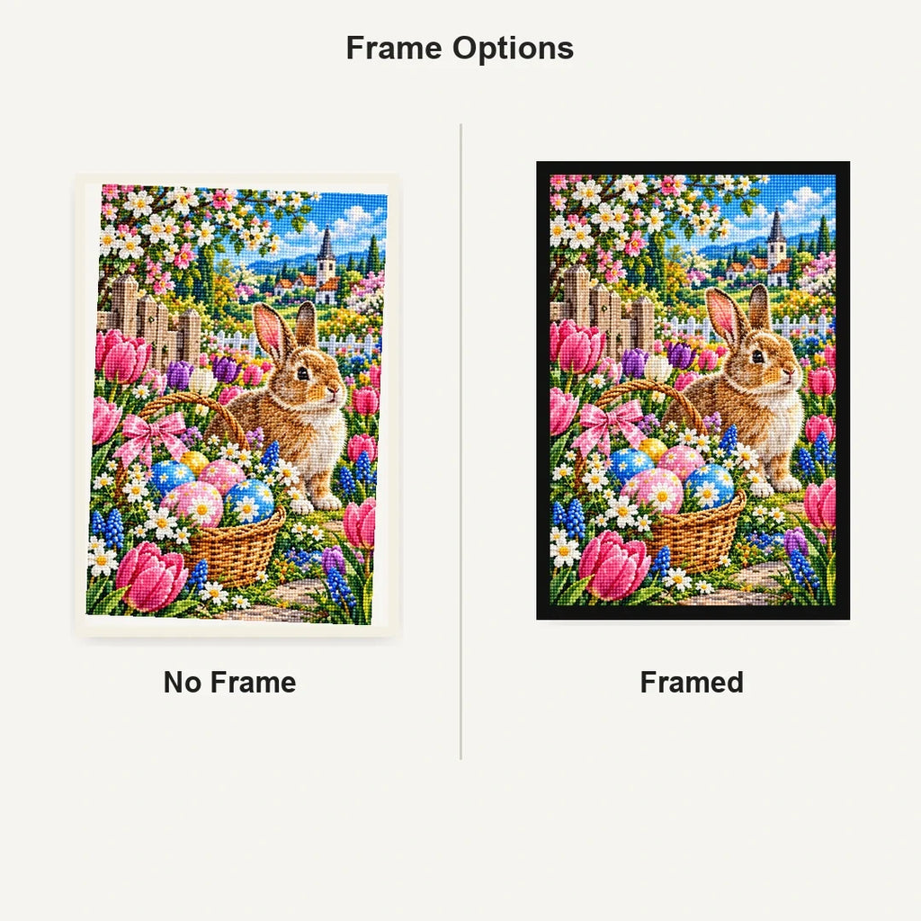 Easter Bunny Tulip Garden — No Frame and Framed style comparison