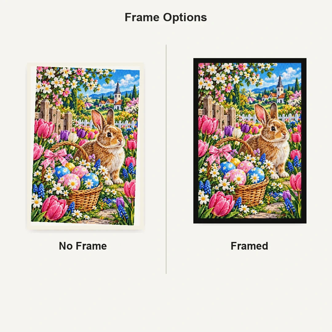 Easter Bunny Tulip Garden — No Frame and Framed style comparison