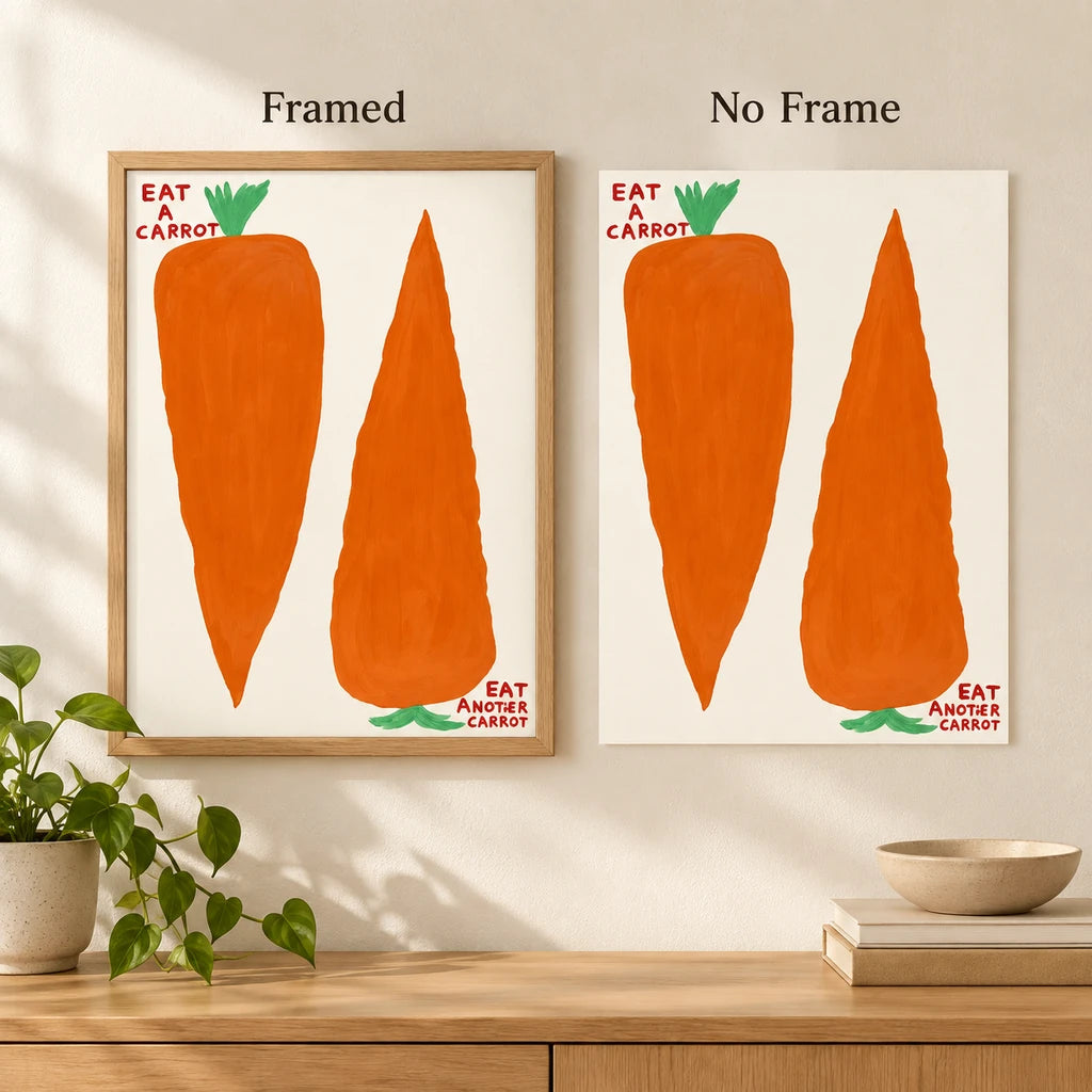 Framed and no-frame comparison for Eat Another Carrot Diamond Painting Kit.