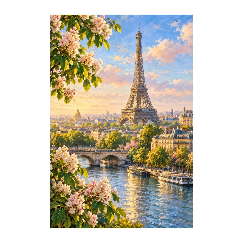 Original Eiffel Tower Morning artwork on a white background.