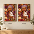 Framed and no-frame options for the Elder Gardener and White Rabbit diamond painting