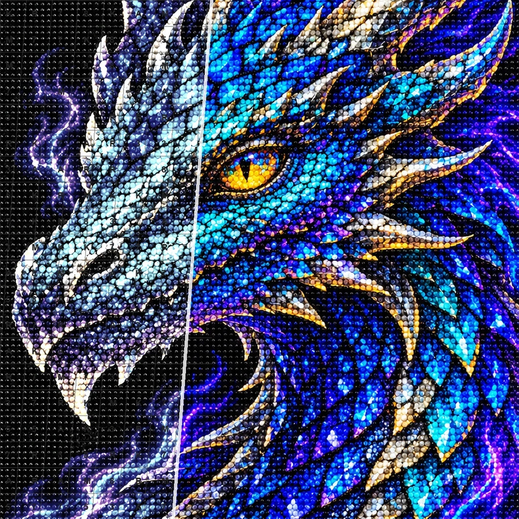 Electric Cobalt Mosaic Dragon diamond drill and canvas detail