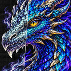Electric Cobalt Mosaic Dragon diamond drill and canvas detail