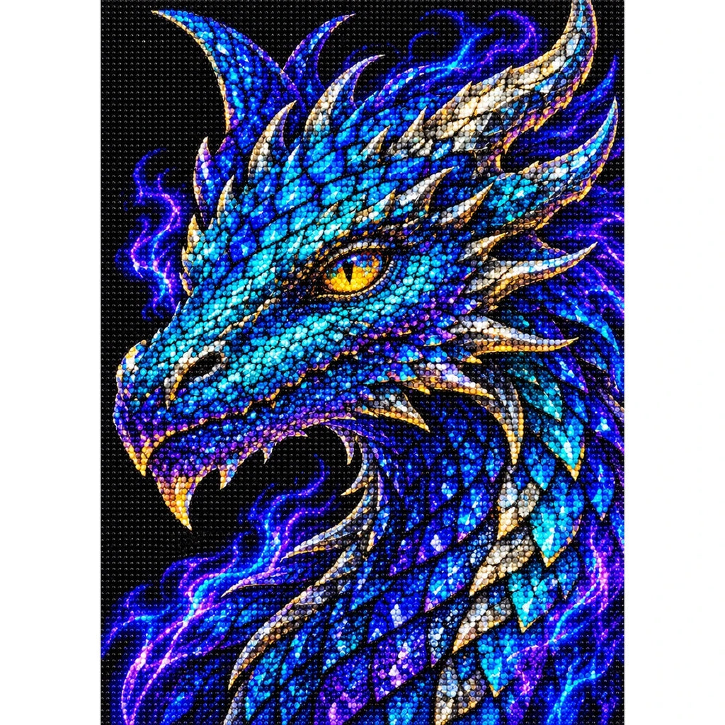 Electric Cobalt Mosaic Dragon finished diamond painting on white background