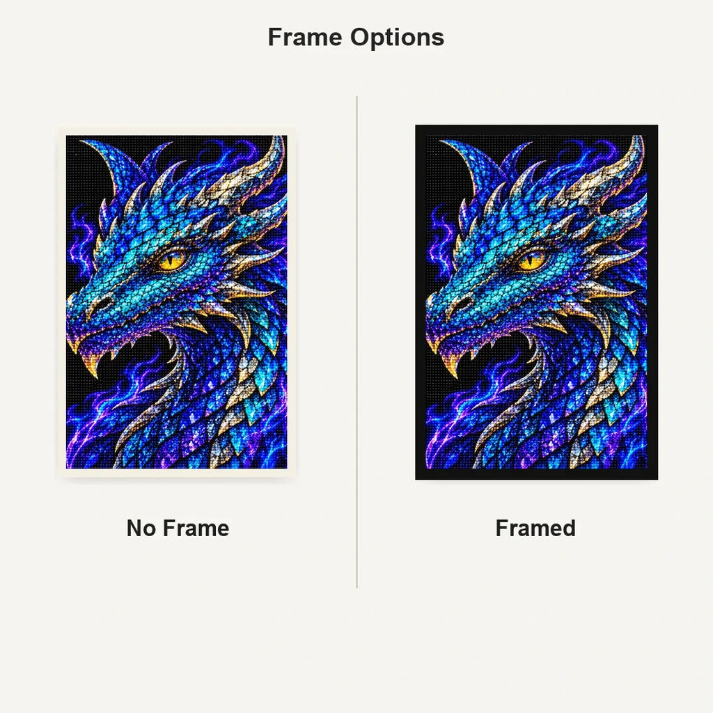 Electric Cobalt Mosaic Dragon No Frame and Framed style comparison