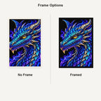 Electric Cobalt Mosaic Dragon No Frame and Framed style comparison