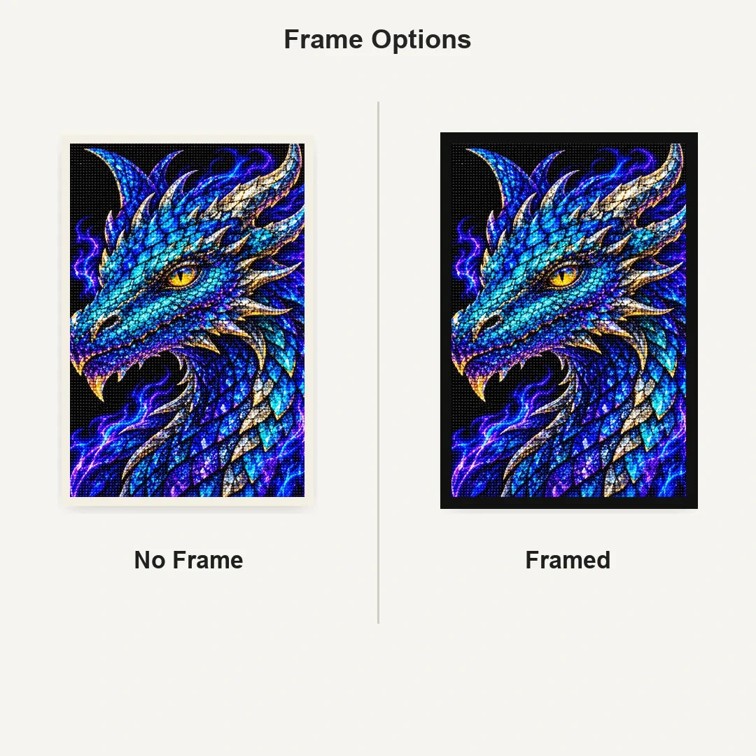 Electric Cobalt Mosaic Dragon No Frame and Framed style comparison