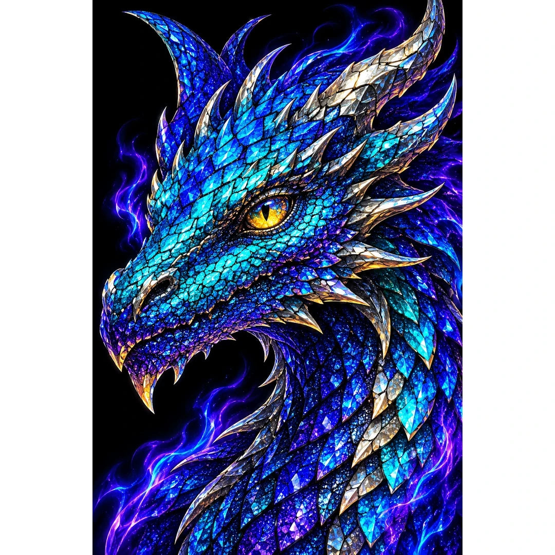 Electric Cobalt Mosaic Dragon original artwork on white background