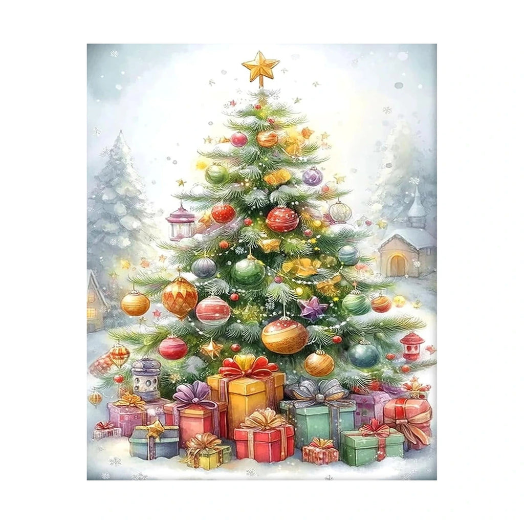 Elegant Christmas Tree Diamond Painting Kit original artwork on white background