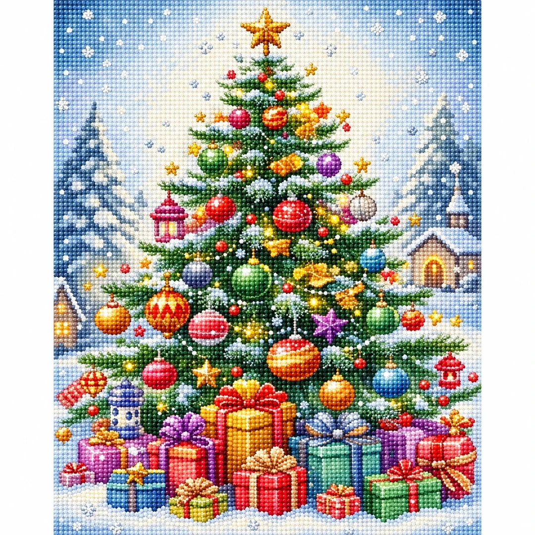 Elegant Christmas Tree Diamond Painting Kit finished diamond artwork on white background