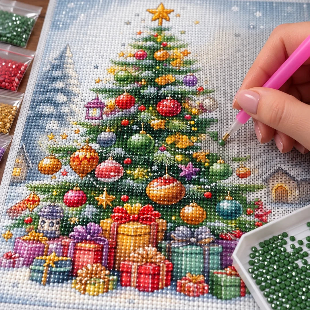 Elegant Christmas Tree Diamond Painting Kit process