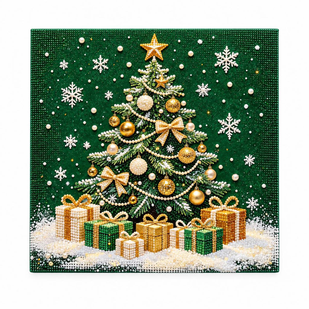 Emerald Christmas Tree and Gifts Pearl Diamond Painting Kit hero