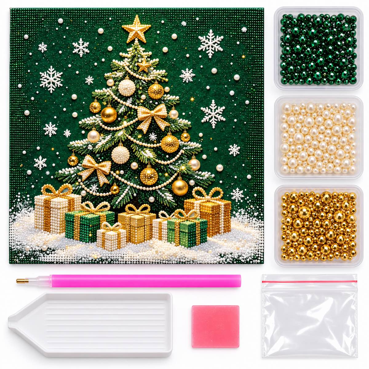 Emerald Christmas Tree and Gifts Pearl Diamond Painting Kit kit