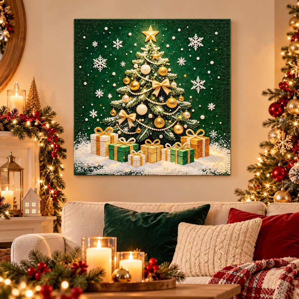 Emerald Christmas Tree and Gifts Pearl Diamond Painting Kit room