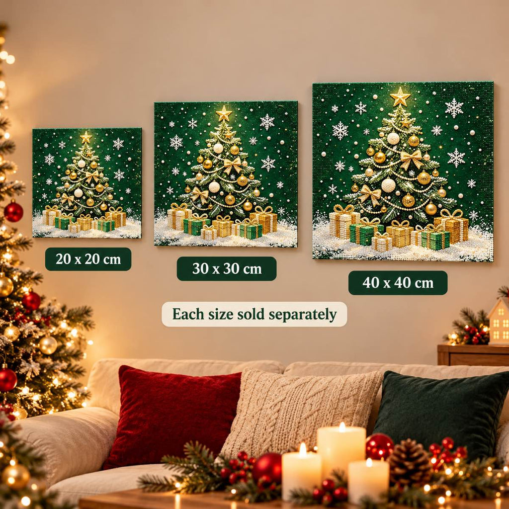 Emerald Christmas Tree and Gifts Pearl Diamond Painting Kit size