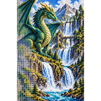 Emerald Dragon Mountain Waterfall Diamond Painting Kit diamond and canvas detail